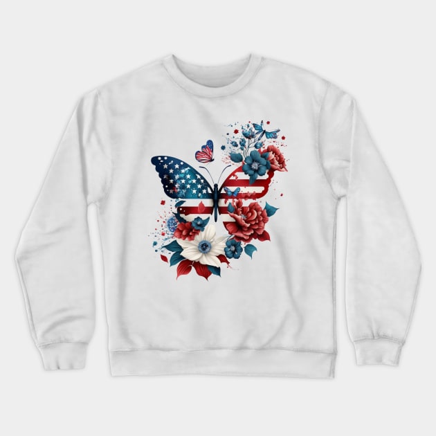 4th of July Floral Butterfly patriotic usa Crewneck Sweatshirt by studio.artslap